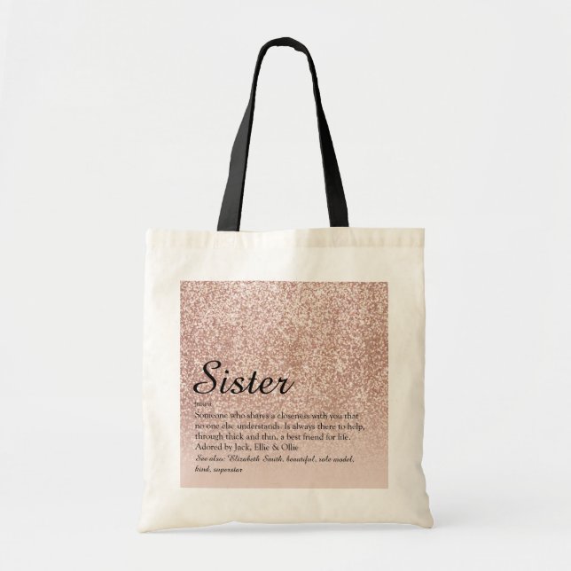 Sister Definition Rose Gold Glitter Tote Bag (Front)