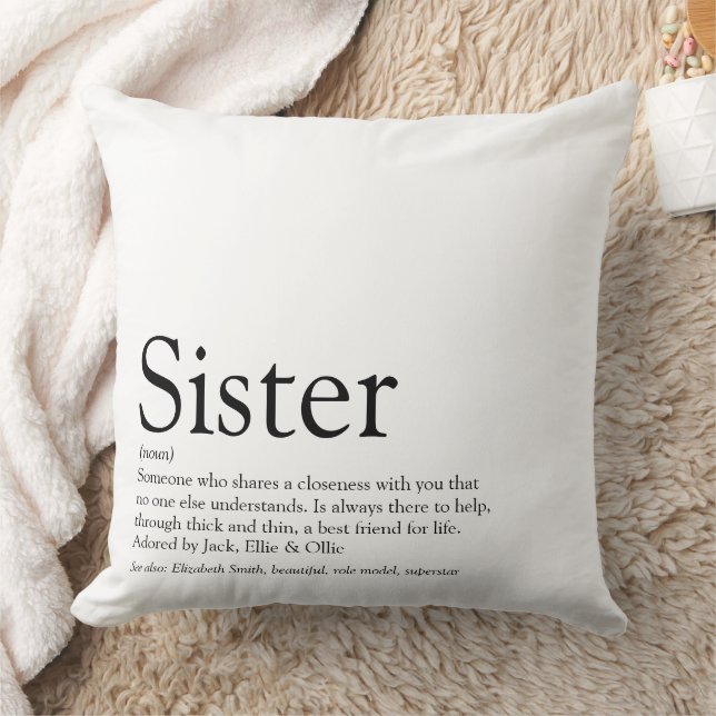 Sister Definition Saying Black and White Large Throw Pillow (Blanket)