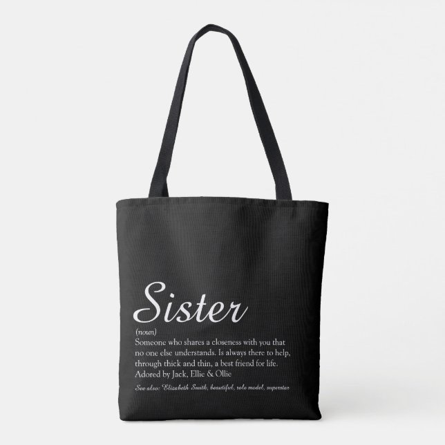 Sister Definition Script Modern Fun Tote Bag (Back)