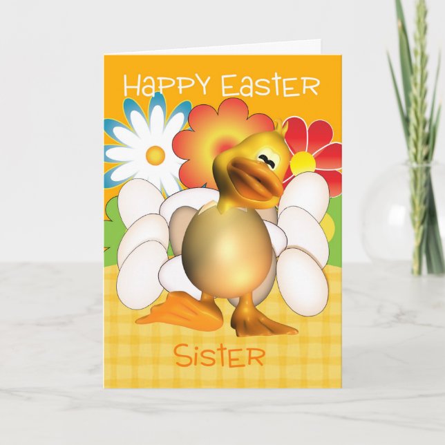Sister Easter Card With Chick Eggs And Bright Flow (Front)