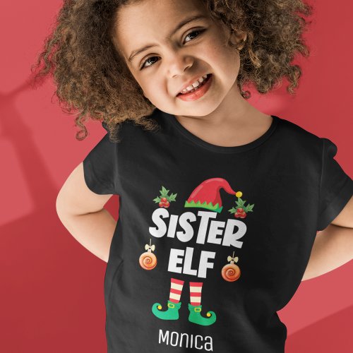 Sister elf family matching christmas outfit name T_Shirt