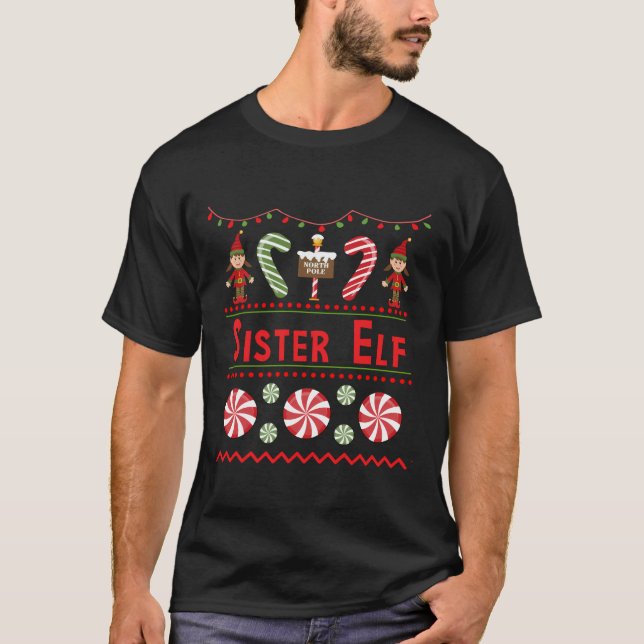Sister Elf Funny Family Christmas Elf T-Shirt (Front)