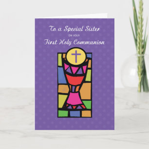 Sister, First Communion Congratulations, Cup and H Card