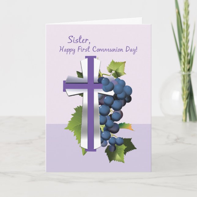 Sister First Holy Communion, Purple and Silver Cro Card (Front)