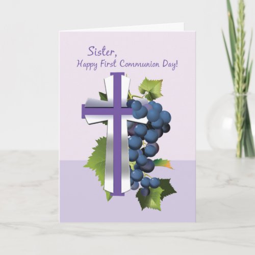 Sister First Holy Communion Purple and Silver Cro Card