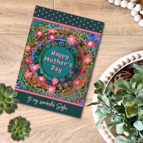 Sister Floral Hearts Pretty Unique Mothers Day Card