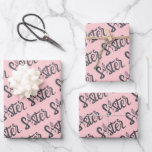 Sister Floral Wrapping Paper Flat Sheet Set of 3<br><div class="desc">Celebrate your sister or let her know how much you love her with this beautiful pink and gray floral botanical wrapping paper set!</div>