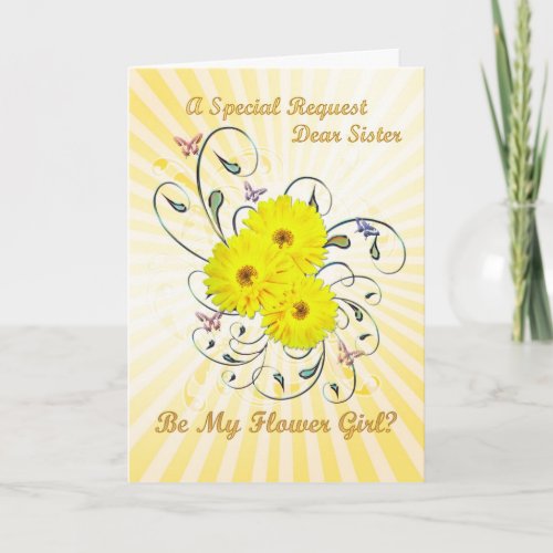 Sister flowergirl invitation yellow flowers thank you card