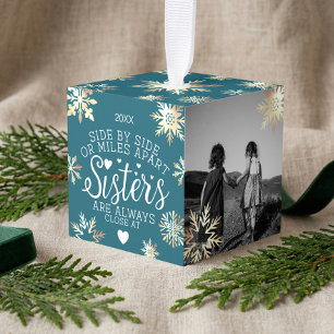 Sister Gift Custom Photo Memory Keepsake Snowflake Cube Ornament