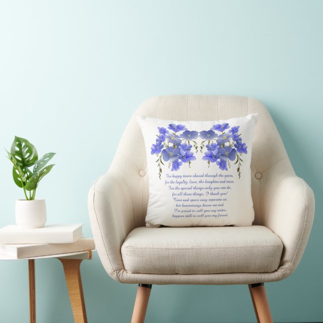 Sister Gift, Elegant Flowers & Poem Throw Pillow (Chair)