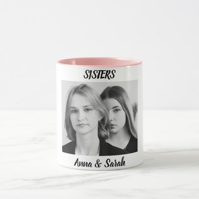 Sister Gift Mug with Photo & Name – Pink Cup Style (Center)