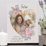 Sister Gold Heart Shaped Pink Floral Photo Faux Canvas Print<br><div class="desc">Custom Photo canvas which you can personalize for anyone and add a favorite saying or words from the heart. Your photo is set into a geometric heart shaped gold frame. The gemstone frame is decorated with watercolor bouquets of pink flowers. It is lettered with the wording "Sister .. always caring...</div>