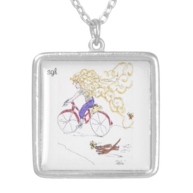 sister golden hair and dog snoopy locket silver plated necklace (Front)