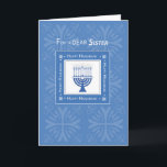 Sister Hanukkah Wishes Blue Menorah Holiday Card<br><div class="desc">Surprise your dear Sister on this special Jewish holiday with this beautiful white and blue menorah. She will certainly like to receive your Happy Hanukkah message with this elegant card.</div>