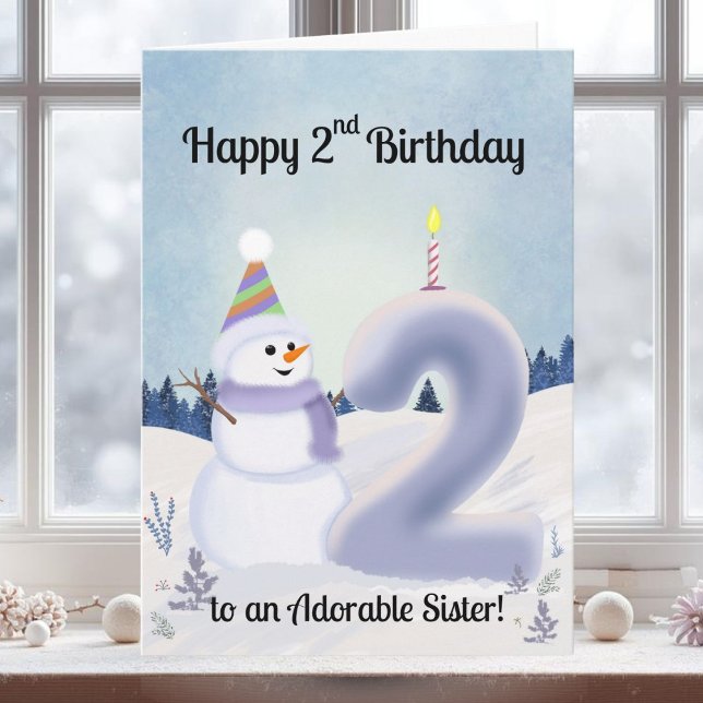 Sister Happy 2nd Birthday Snowman Building Card (Creator Uploaded)