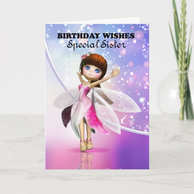 Sister, Happy Birthday cute fairy dancing Card (Front)