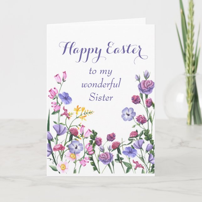 Sister Happy Easter Colorful Garden Flowers Holiday Card (Front)