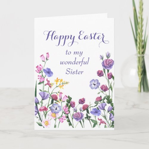 Sister Happy Easter Colorful Garden Flowers Holiday Card