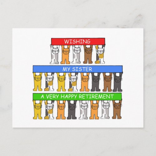 Sister Happy Retirement Cartoon Cats Postcard