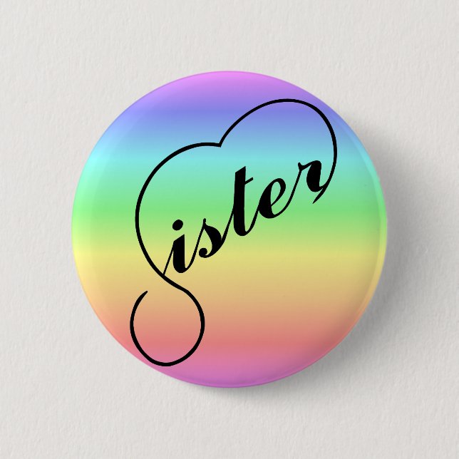 Sister heart colorful rainbow button (Front)