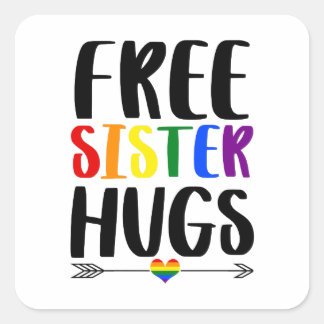 Sister Hugs With Arrow Rainbow Gay Pride Square Sticker