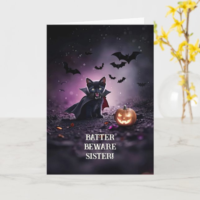 Sister Humorous Funny Halloween Cute Card (Yellow Flower)
