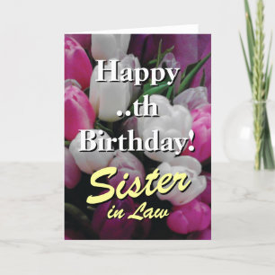 Sister in law Birthday card pink flower bouquet