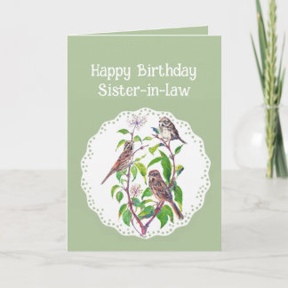 Sister-in-law Birthday Song Sparrows, Cute Birds Card