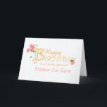 Sister-in-Law Birthday with Clematis Flowers Card<br><div class="desc">An elegant, minimalist birthday card for your Sister-in-Law with gold-effect lettering and pinkish-red Clematis flowers and their long, rambling stems and leaves. The front cover greeting is, 'Happy Birthday to a very special Sister-in-Law' in gold-effect lettering with an outsize letter 'B' entwined with a cluster of Clematis flowers and its...</div>