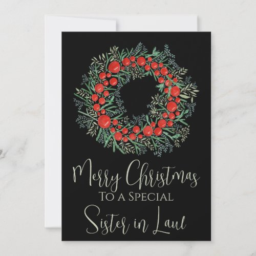 Sister in Law Christmas berries wreath Holiday Card