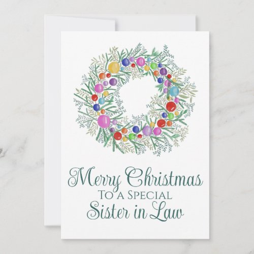 Sister in Law Colorful Christmas Wreath Holiday Card