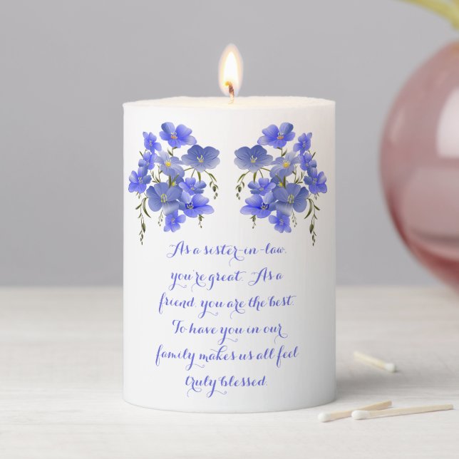 Sister-in-Law Gift, Flowers and Poem Pillar Candle (In Situ)
