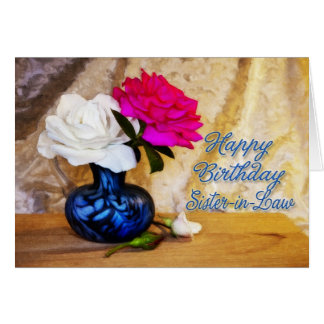 Sister-in-law, Happy Birthday with painted roses Card