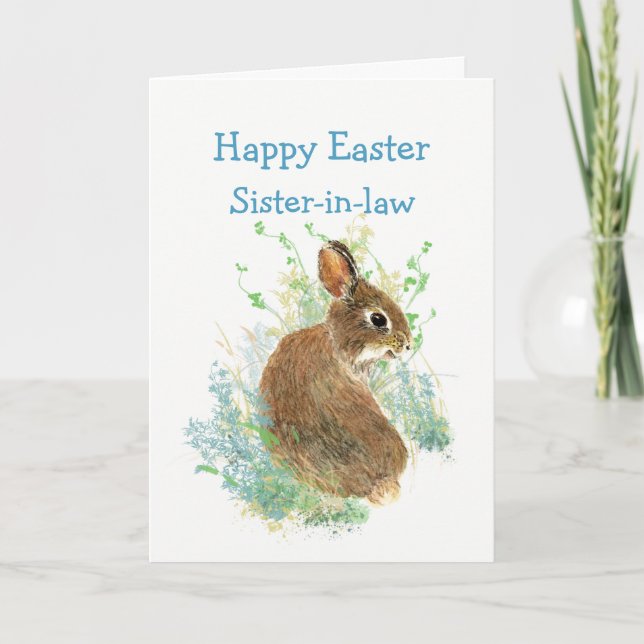Sister-in-law Happy Easter Cute Bunny Rabbit Holiday Card (Front)