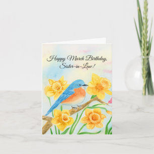 Sister-in-Law Happy March Birthday Blue Bird  Card