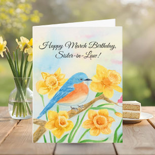 Sister-in-Law Happy March Birthday Blue Bird  Card