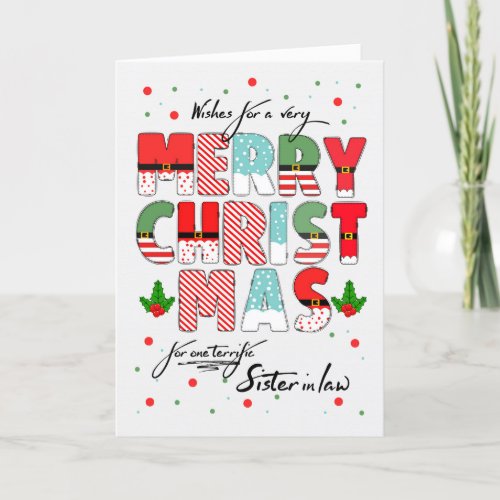 Sister in Law Merry Christmas Decorated Lettering Holiday Card