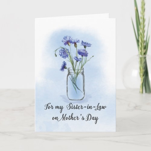 Sister in Law Mothers Day Cornflowers in Mason Jar Card