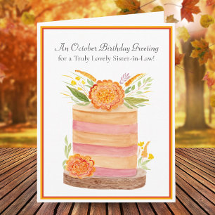 Sister-in-Law October Birthday Marigolds on Cake Card