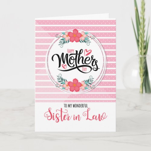 Sister in Law on Mothers Day Pink Bontanical Card