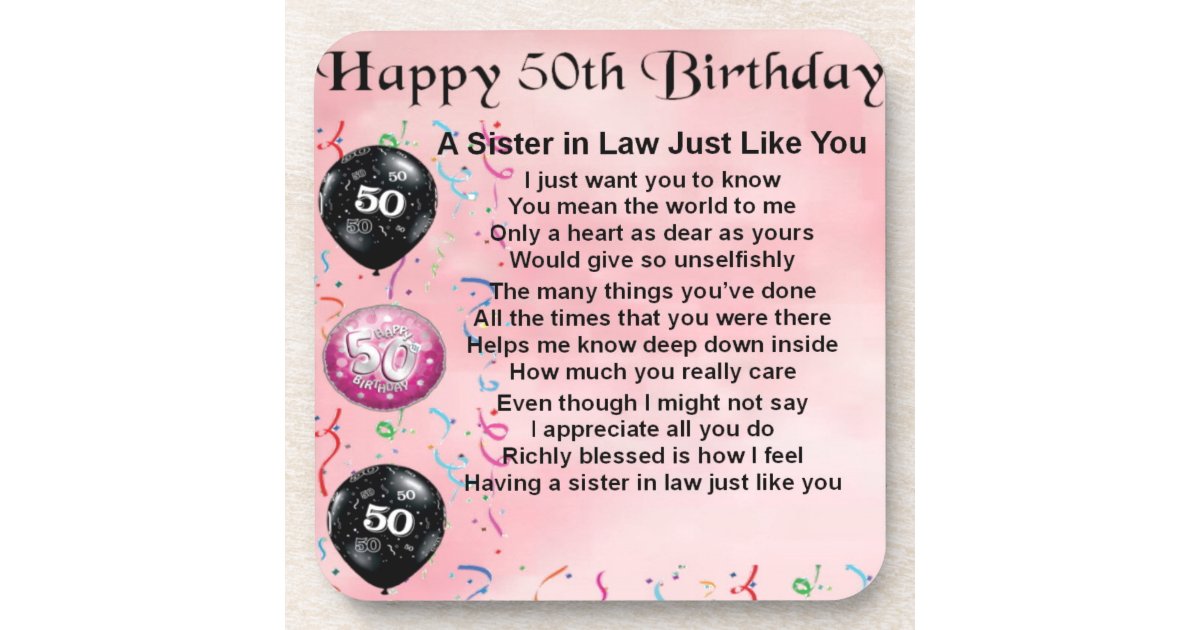 Sister In Law Poem 50th Birthday Coaster Zazzle 