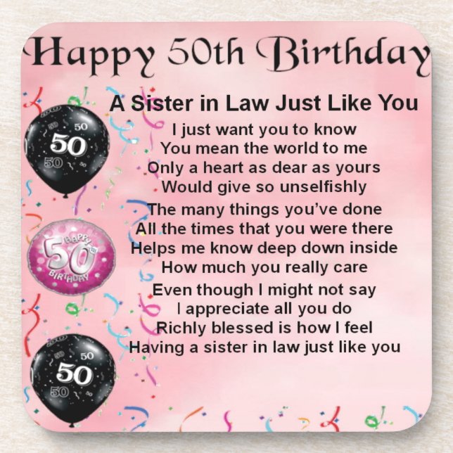 Sister in Law Poem - 50th Birthday Coaster (Front)