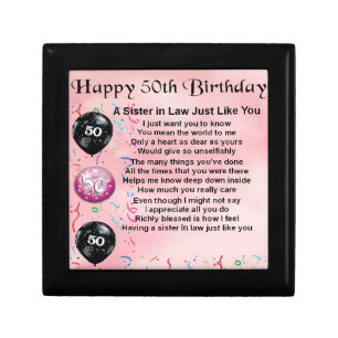 Sister in Law Poem - 50th Birthday Jewelry Box