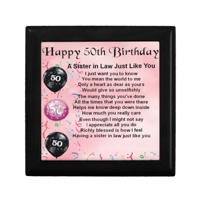 Sister in Law Poem - 50th Birthday Jewelry Box (Front)