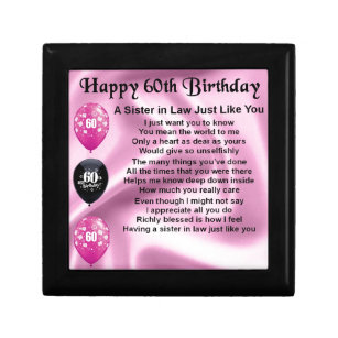 Sister in Law Poem - 60th Birthday Jewelry Box