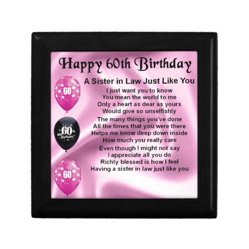 Sister in Law Poem _ 60th Birthday Jewelry Box