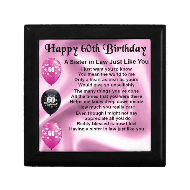 Sister in Law Poem - 60th Birthday Jewelry Box (Front)