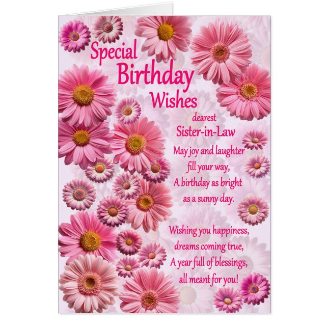 Sister In Law Special Birthday Wishes Pink Daisies (Front)