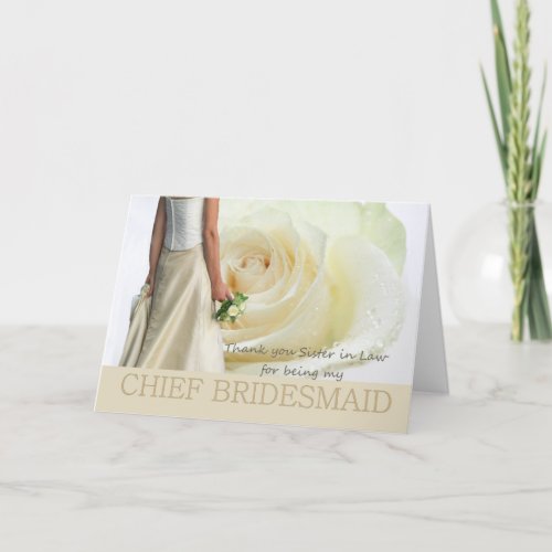Sister in Law Thank Chief Bridesmaid White rose Thank You Card