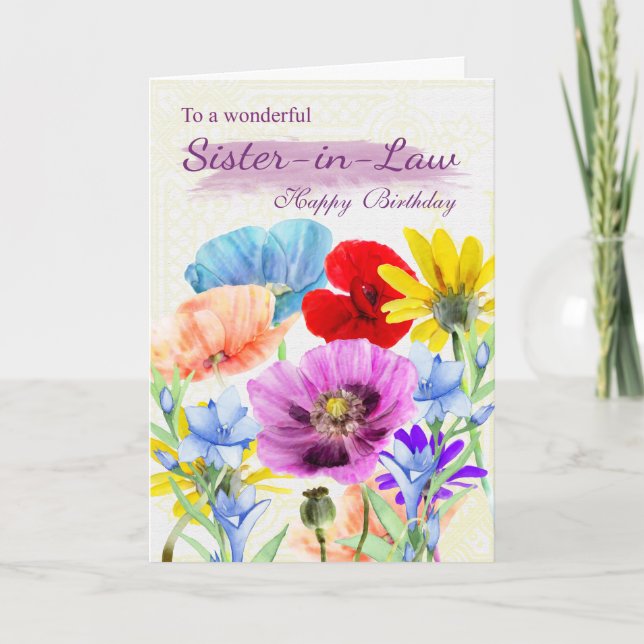 Sister-in-Law Watercolor Flowers Greeting Card (Front)